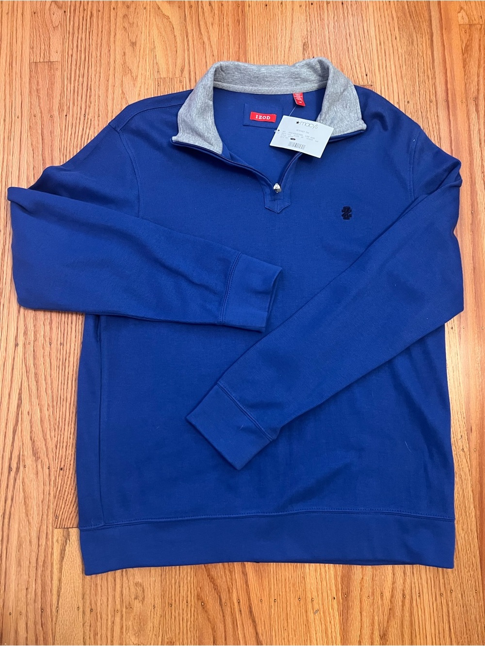 Izod Men’s Royal Blue Quarter Zip Pullover with Gray Collar Large NWT